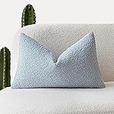 Foindtower Modern Textured Boucle Lumber Throw Pillow Covers Accent Solid Decorative Pillow Cases Cozy Couch Cushion Case for Sofa Bed Living Room Home Decor, 12 x 20 Inch, 1PC, Light Blue