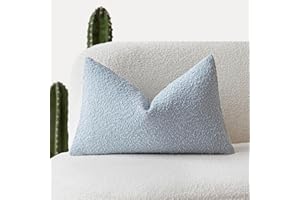 Foindtower Modern Textured Boucle Lumber Throw Pillow Covers Accent Solid Decorative Pillow Cases Cozy Couch Cushion Case for Sofa Bed Living Room Home Decor, 12 x 20 Inch, 1PC, Light Blue