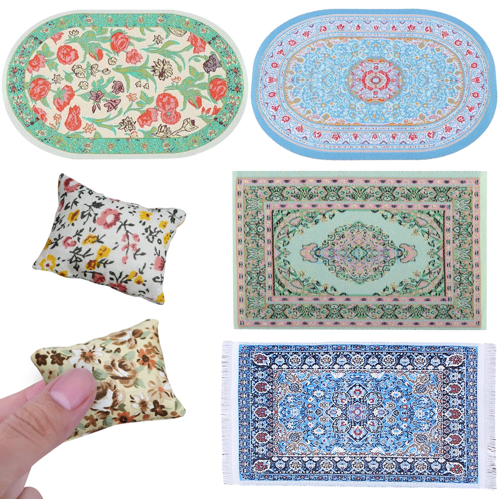 DKDDSSS 6 Pcs Dolls House Accessories, Dolls House Carpet (blue)