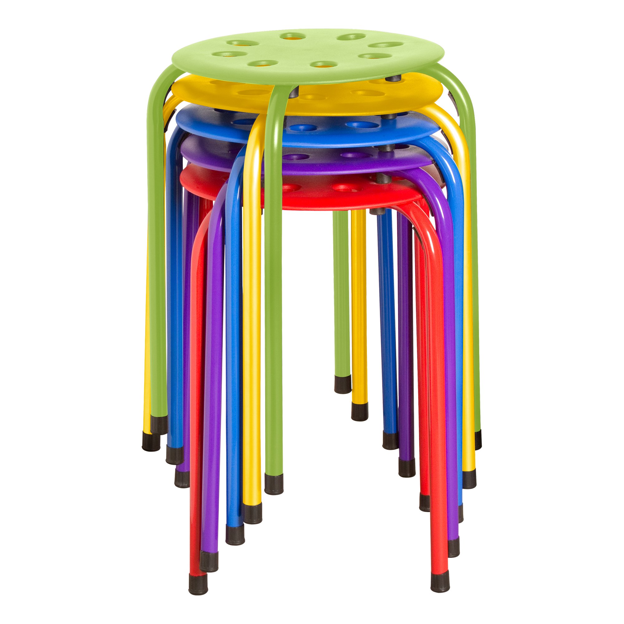 Norwood Commercial Furniture Colorful Plastic Stacking Stools for Kids, Teens, and Adults- Assorted Colors (Pack of 5), 17.75 NOR-1101AC-SO