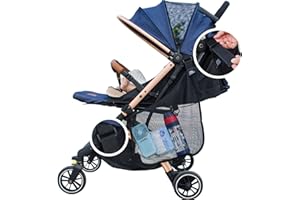 Mdgbgm Side Sling Stroller Organizer,Universal Stroller Mesh Cargo Net and Organizer Extra Stroller Storage Space,Non Slip and Adjustable Straps（Black）