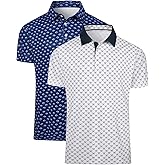 Nadirknit 2 Pack Men's Golf Polo Shirts Short Sleeve Dry Fit Print Performance Mositure Wicking Golf Shirts for Men Casual