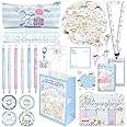 Cinnamoroll School Supplies Anime Stationery Gift Set Includs Pencil Case Pens Stickers Badge Pins Keychain Lanyard with ID Card Holder Ruler Sticky Note Paper Phone Holder Gift Bag for Girls (Blue)