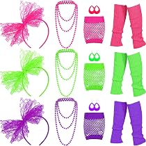Set De Accesorios Retro De Los 80 – Guantes, Diadema, Medias, Pendientes, Collar Y Gargantilla Para Fiestas Y Halloween