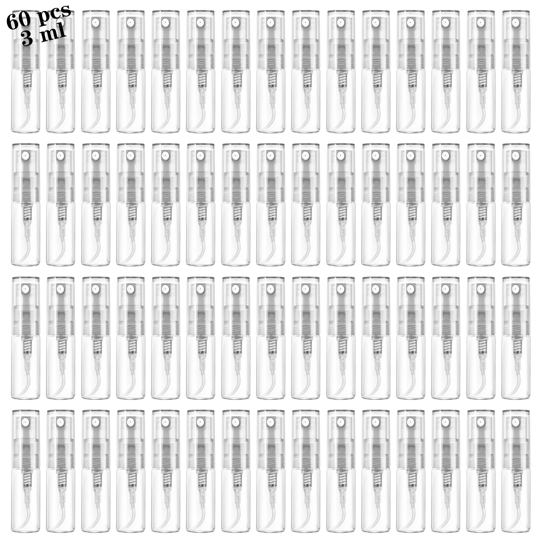 Mini Spray Bottle 3ml, Refillable Glass Spray Bottle, Glass Bottle Atomizer, Perfume Mouthwash Atomizer for Cleaning 3ml Refillable Container for Travel, Essential Oils, Perfume 60 Pcs, 3ml