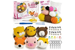 HEJIN Crochet Kit for Beginners, 6PCS Crochet Animal Kit for Adults Kids, Crochet Kits Include Videos Tutorials, Beginner Yarn, Eyes, Stuffing, Crochet Hook - Gifts for Women, Teen, Girls Birthdays