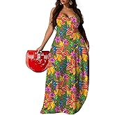 UOUA Hawaiian Dresses Women Plus Size Luau Party Sundress Summer Maxi Tropical Boho Beach Dress
