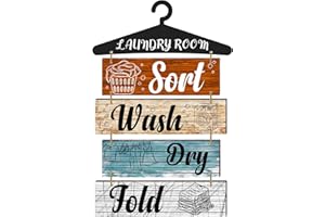 UTUICHUO 5 Pcs Laundry Room Decor Laundry Room Wooden Sign Wash Dry Fold Repeat Farmhouse Rustic Wall Art Accessories for Laundry Room Door Bathroom Home