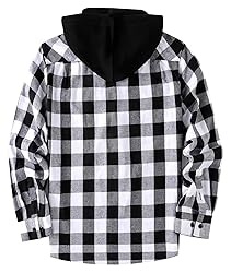 ZITY Men's Flannel Hoodie Shirts Casual Button Down