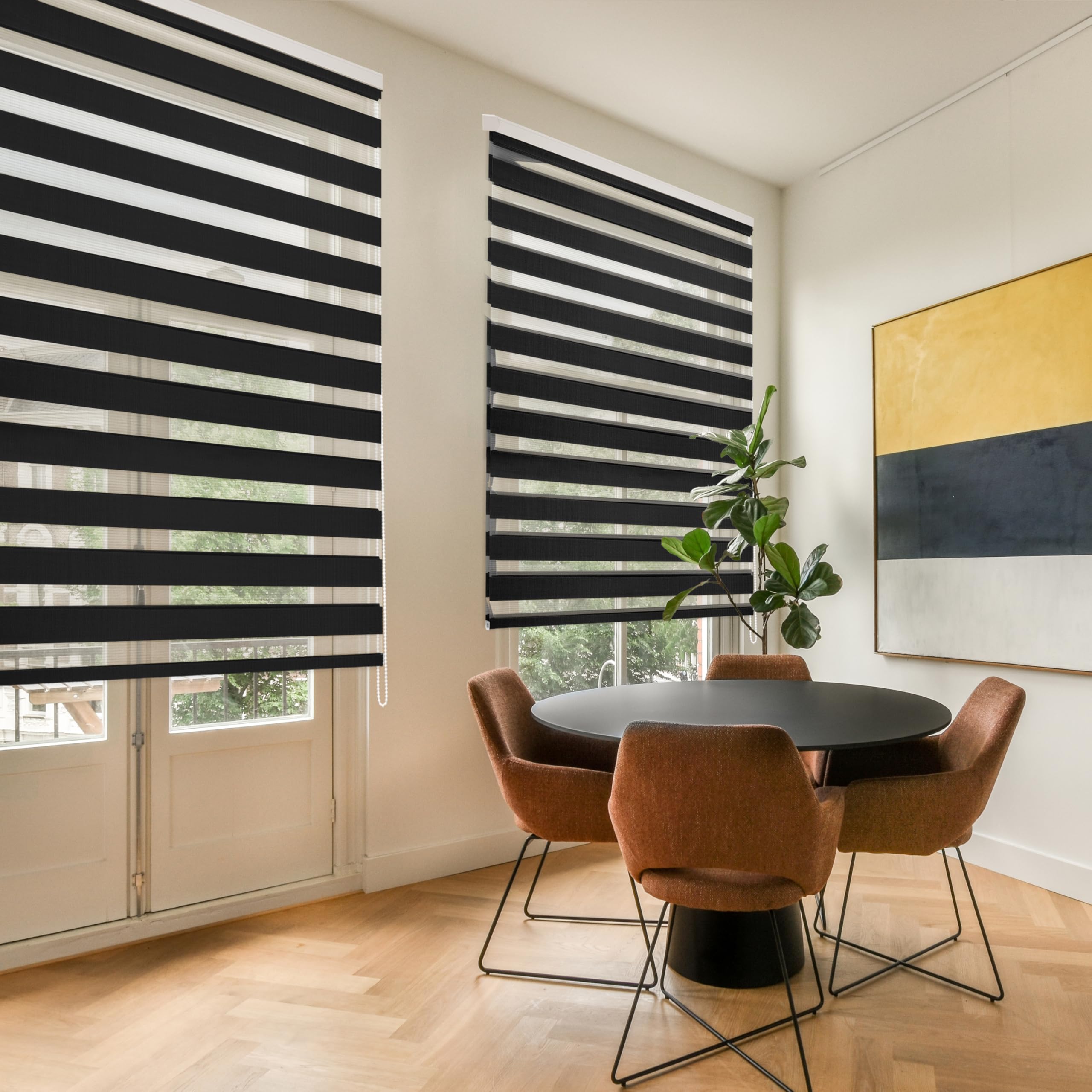 Blindecor - Lira. DoubleLayered Roller Blind, Night and Day, Black, 120x250 cm