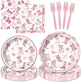 100Pcs Cowgirl Birthday Party Decorations Western Cowgirl Disposable Paper Plates Napkins Pink Bow Rodeo Tableware Set for 25 Guests Bachelorette baby shower Baby Shower Party Supplies Favors