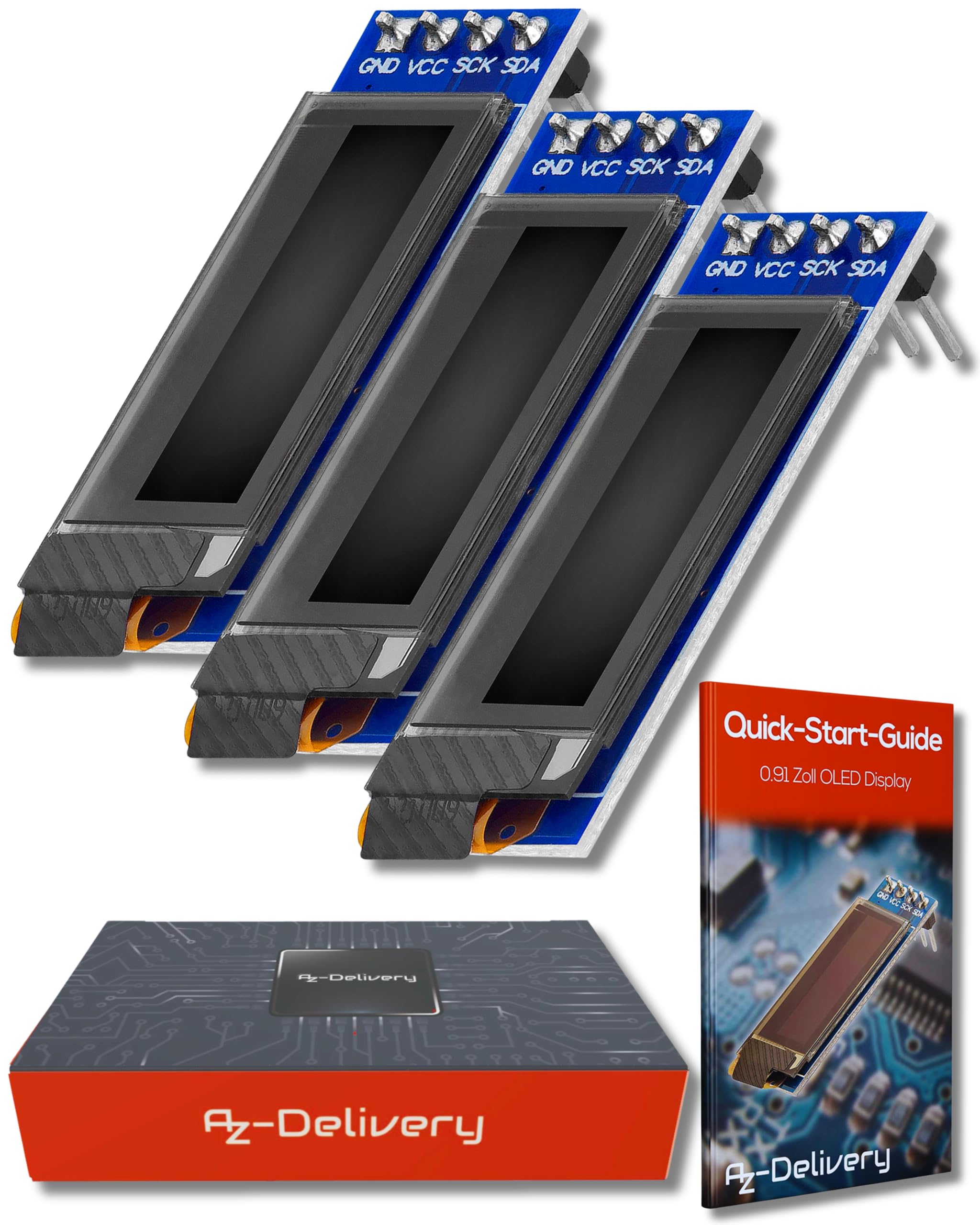 AZDelivery I2C 0.91-inch OLED Display SSD1306 128x32 Pixels IIC 3.3V 5V White Character Display Compatible with Arduino and Raspberry Pi Including E-Book! (Pack of 3)