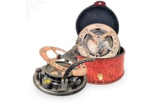 Antique Brass & Copper Sundial Compass, Sundial Clock in Box Gift Sun Clock Ship Replica Watch, Nautical Gifts for Men, Uniqu