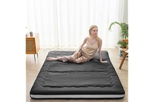 Auemtyn Japanese Floor Mattress, Full Size Futon Mattress, 4" Thicken Tatami Mat Sleeping Pad Foldable Roll Up Mattress for,Camping Couch (Black, 54" x 80")