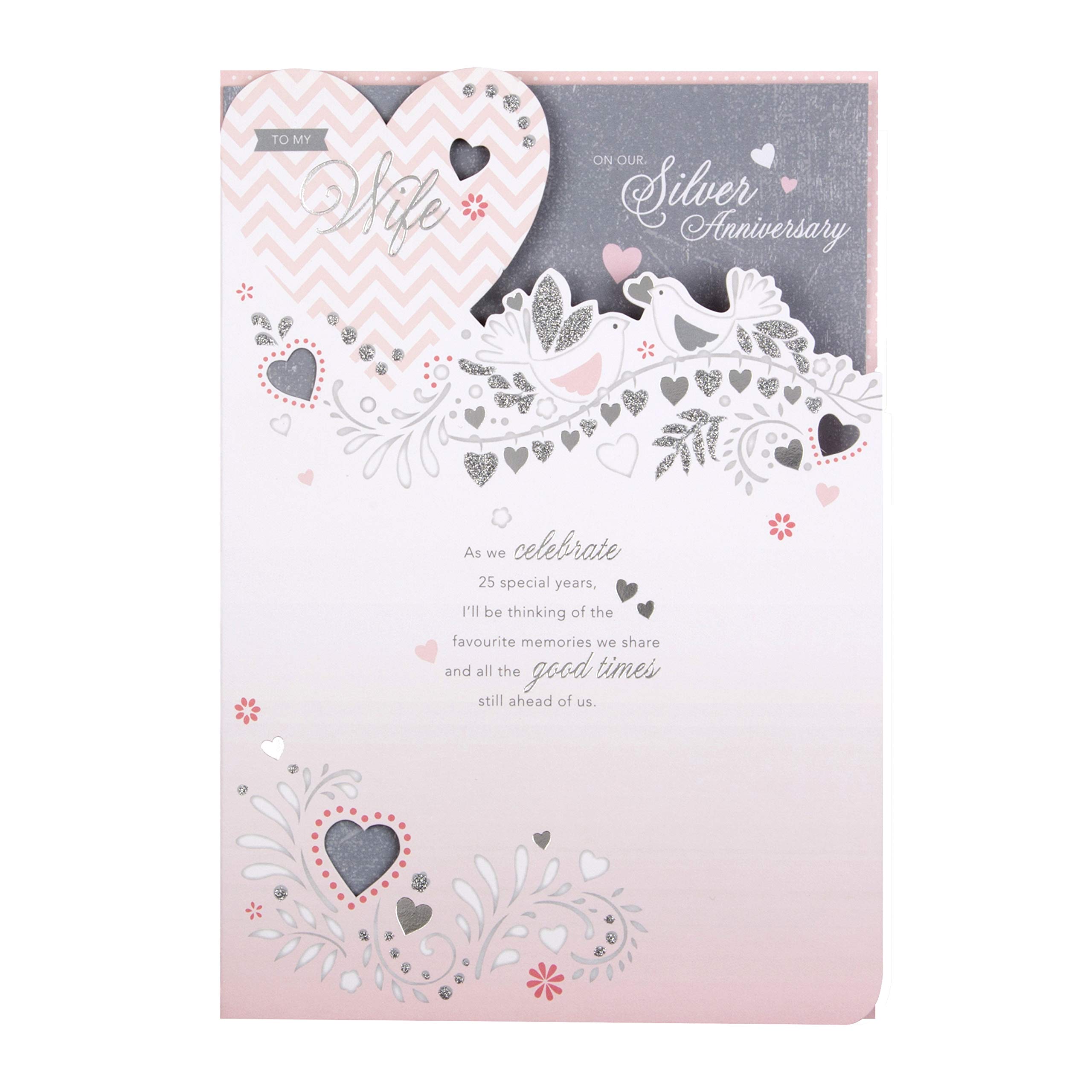 Silver Wedding Anniversary Card for Wife from Hallmark - Die-Cut Design