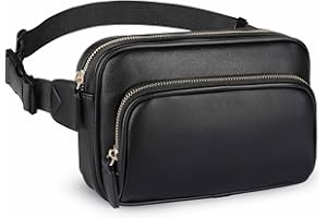 AIJCOR Fanny Packs for Women, Leather Fanny Pack Belt Bag for Women Men with 5 Zipper Pockets Adjustable Belts 4 Card Slots, Black Fanny Pack Crossbody Fashion Waist Packs for Running Disney Hiking