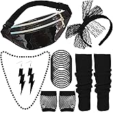 80s Accessories for Women Lace Headband Earrings Necklace Bracelet Gloves Leg Warmers Pack for 80s Outfit Party Set