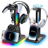 Kytok 4-in-1 Headset and Controller Stand for Desk, 360&deg; Rotating Headphone Stand with Phone Holder, 10 RGB Modes for Accesorios de Mesa Gamer, P5/SW/Xbx Levitating Gaming Headset and Controller Stand