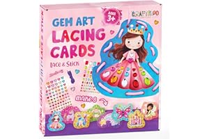CRAFTILOO Princess Lacing Card Kit for Kids Arts & Crafts, 8 Easy Lacing Projects with Gem Stickers, Paper Art Craft Cards for Toddlers, Fine Motor Preschool Skills, Mess-Free Travel Activity
