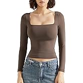 SUUKSESS Women Square Neck Long Sleeve Tops Double Lined Going Out T Shirts