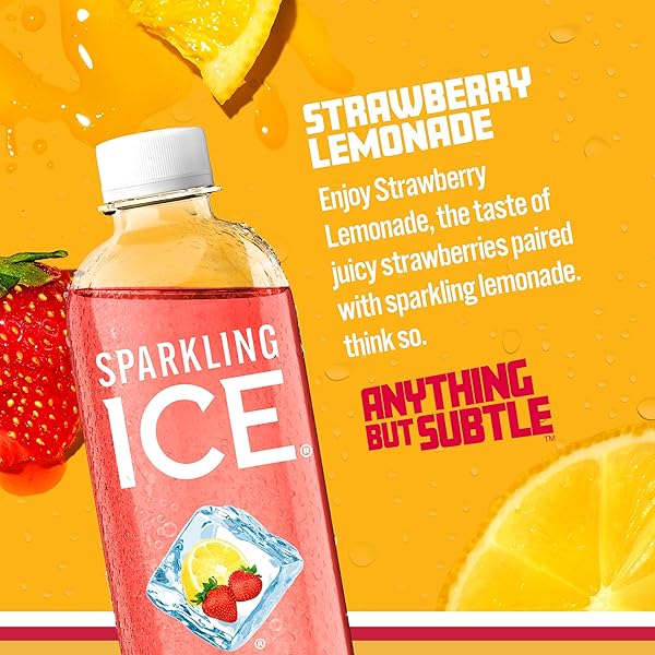 SPARKLING ICE, STRAWBERRY LEMONADE SPARKLING WATER, ZERO SUGAR FLAVORED WATER, WITH ANTIOXIDANTS AND VITAMINS, 17 FL OZ BOTTLE