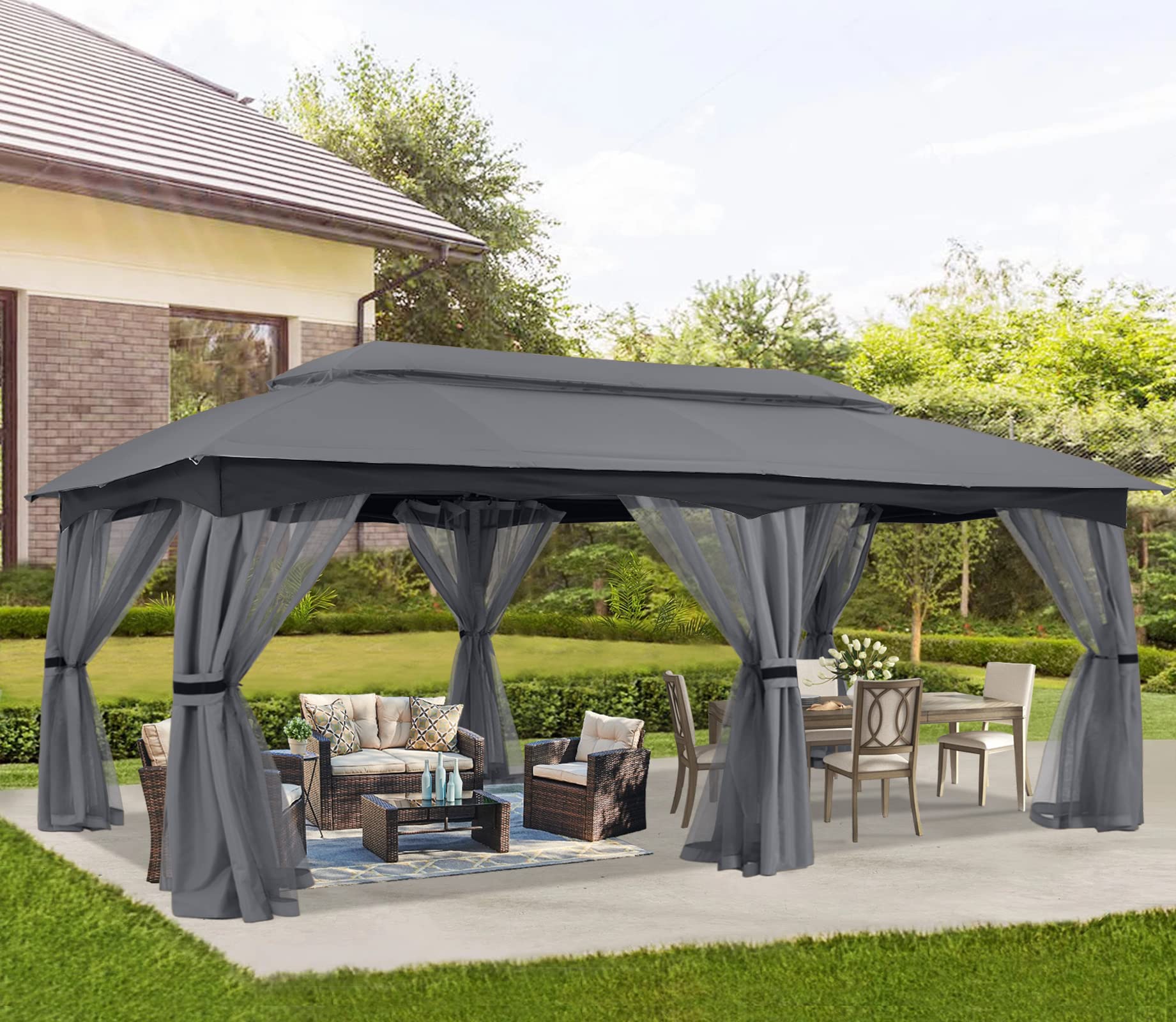 ABCCANOPY Outdoor Patio Gazebo 10x20 - Double Roof Canopy with Mosquito Netting for Backyard, Deck, Garden, Lawn, Dark Gray Image