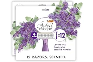 BIC Soleil 4 Escape Scented Women's Disposable Razors, 4 Blades, Comfortable Shave, Lavender & Eucalyptus Scented Handle Shaving Razors for Women, 12 Count