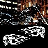 TOMALL 2pcs Skull Flame Reflective Stickers for Car Motorcycle Tank Vinyl Racing Sports Flame Stripe Decal for Golf Cart Off-Road Vehicles Motorcycles Bike Skateboard Laptop DIY Decoration (White)