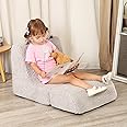 MOMCAYWEX Cuddly Soft Toddler Couch with Cute Bear Ears, Kids Sherpa Lounge Sofa for Boys and Girls, Light Grey