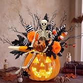 Wiwiqing Halloween Vase Table Centerpiece Decor, Pumpkin, Skull | Spooky Tabletop Display with Artificial Ghost Skull Face Balls Branch, For Home Kitchen Indoor Party Decoration