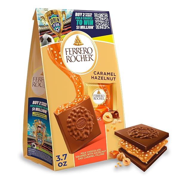 FERRERO ROCHER PREMIUM CARAMEL HAZELNUT CHOCOLATE SQUARES, INDIVIDUALLY...