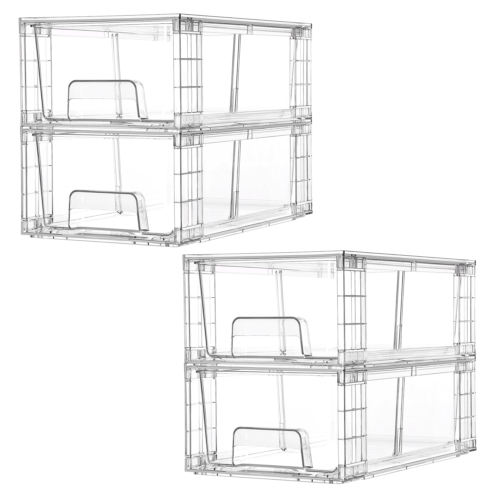 Photo 1 of Vtopmart 4 Pack Stackable Storage Drawers,Clear Acrylic Drawer Organizers with Handles, Easily Assemble for Fridge, Bathroom,Kitchen Undersink,Cabinet,Pantry Organization and Storage