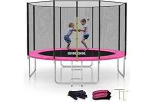 SKOK Trampoline 8FT 10FT 12FT 14FT 15FT Trampolines with Enclosure Net, 400LBS Outdoor Trampolines for Kids with Basketball Hoop-ASTM Approved Trampoline for Children and Adults with Ladder