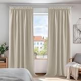 Deconovo Thermal Blackout Curtains 90x90 Pencil Pleat Light Beige 2 Panels