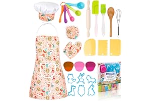 KAEGREEL Kids Baking Chef Set with Unicorn Apron and Mitt, 26pcs Kitchen Toys Kid Cooking Set with Chef Hat Spoons Whisk, Chef Role Play Gifts for Girls Boys Aged 3 4 5 6 8 Year Old