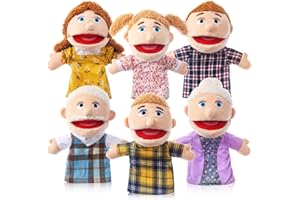 ZJOEY 6 Pcs Family Hand Puppets 12 Inch Grandparents, Mom & Dad, Brother & Sister Plush Hand Puppet Toys Role-Play Toy Puppets for Kids Storytelling Imaginative Pretend Play Teaching Preschool(6 Family A)