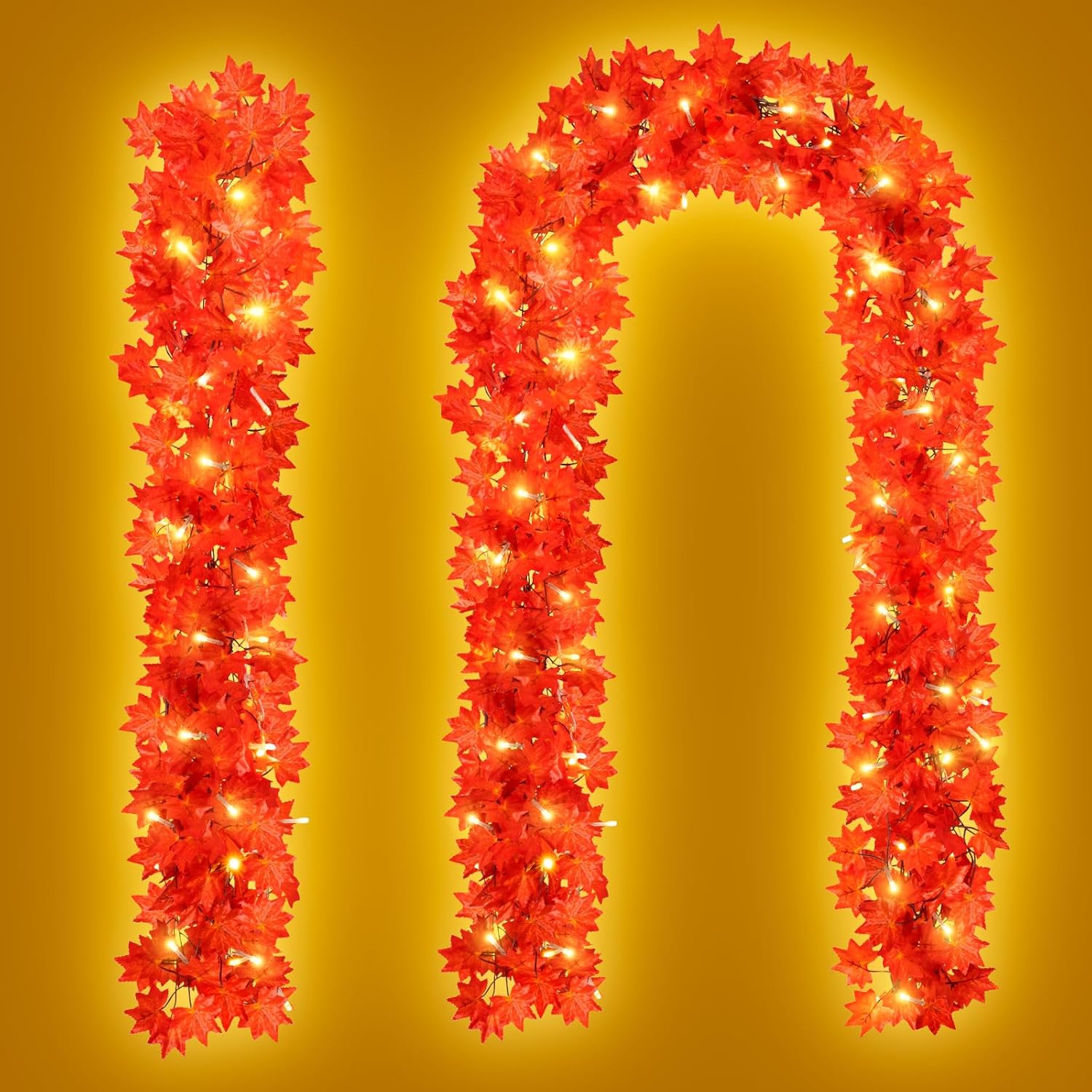 Wreaths, Garlands & Swags - CQURE 12 Pack Fall Leaf Garland, Hanging Vines Garland 100 LED 32 ft Artificial Fall Maple Leaves Garland Thanksgiving Decor for Home Wedding Fireplace Party