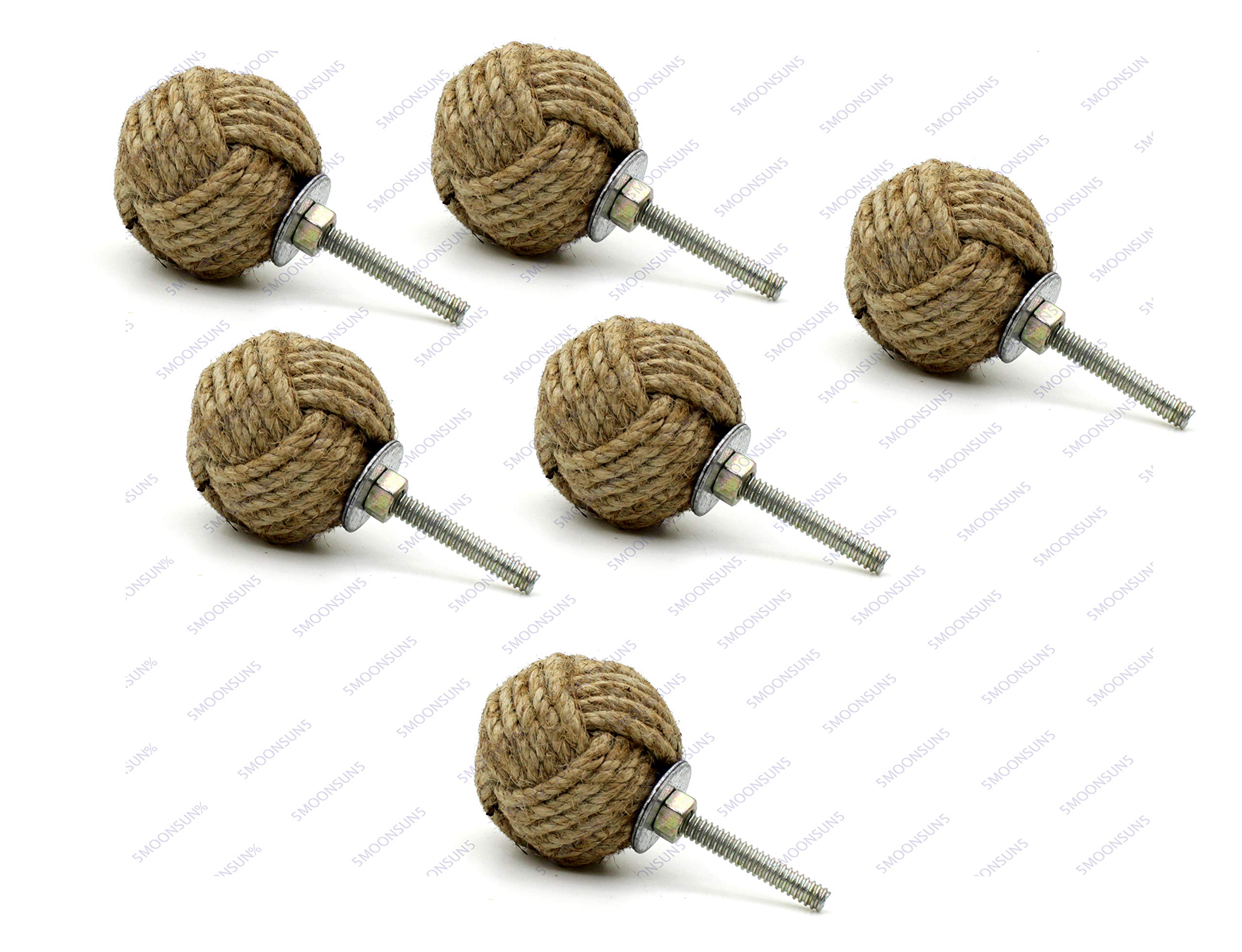 Maximus International's Jute Rope Door Knobs/Rope Knot Drawer Pulls and Knobs/Pull and Push Handle Knobs for Cabinets, Wardrobes & Cupboards/Nautical Hardware Decor, 35 mm (6)