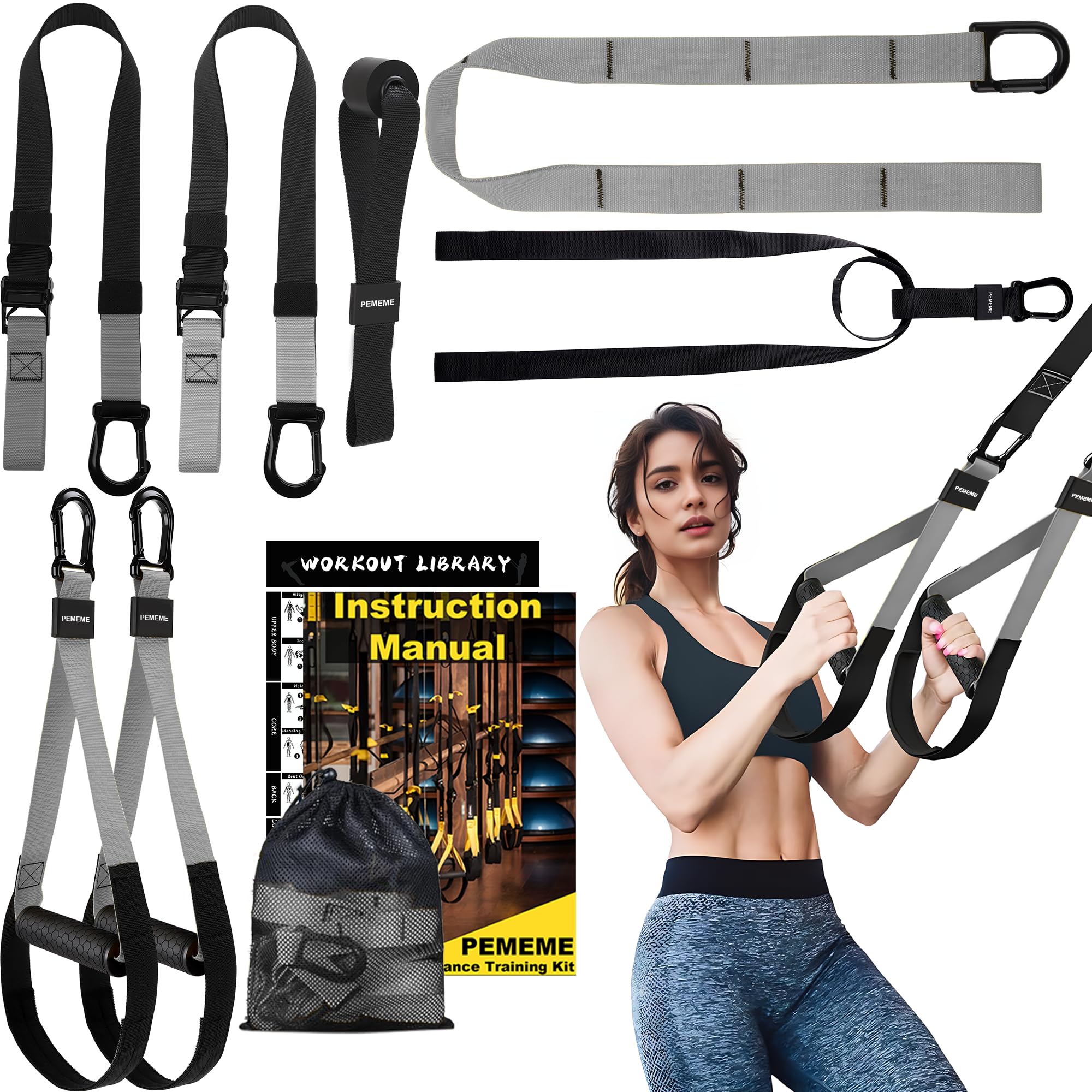 Photo 1 of Home Resistance Training Kit | Full-Body Workout with Suspension Trainer Straps, Door Anchor, Handles, and Carrying Bag | Complete Home Gym Equipment (Grey)