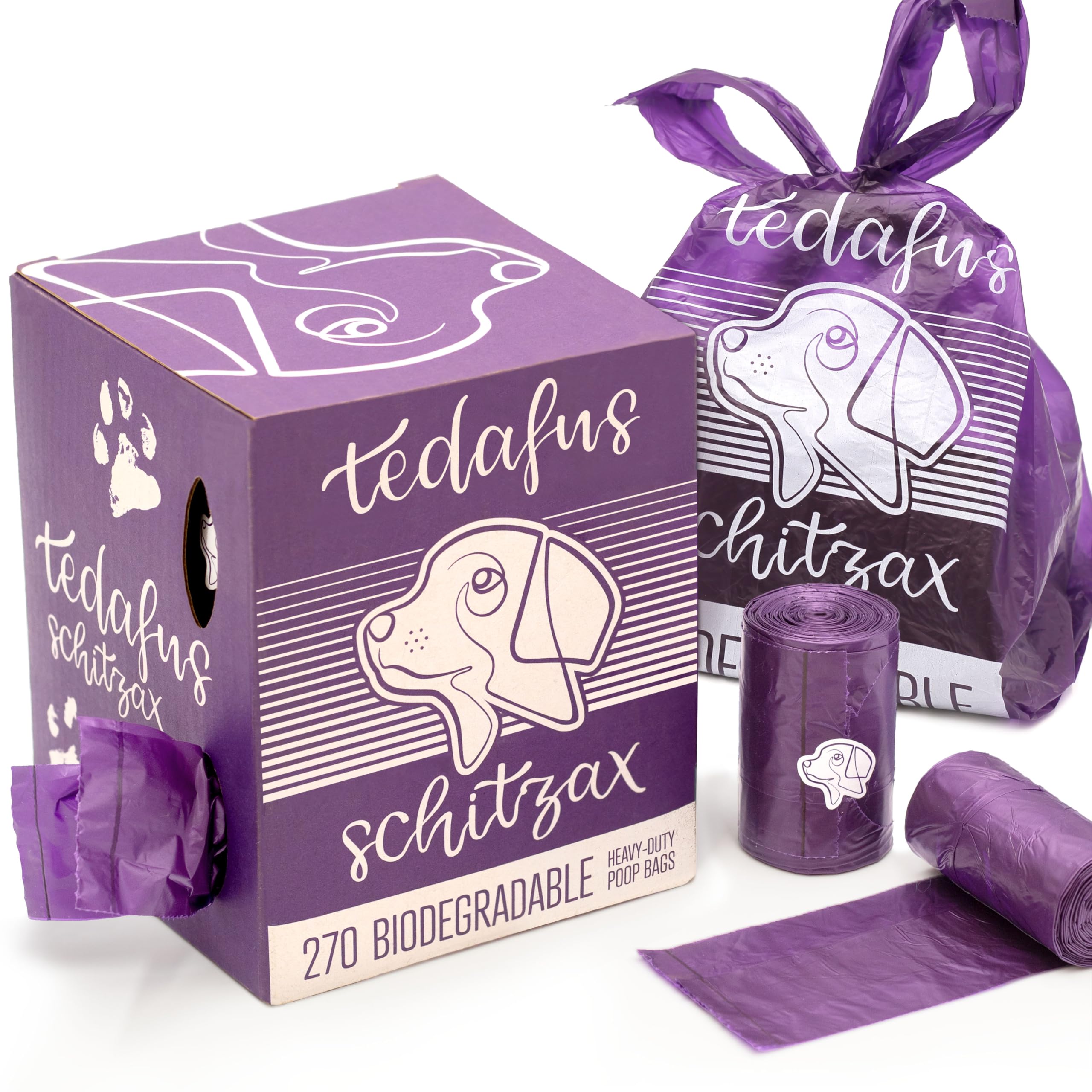 TEDAFUS Dog Poo Bags | Eco Biodegradable Poop Bags | Thick Dispenser Refill Rolls with Tie Handles | Strong Bags | 100% Leak-Proof Unscented Sacks (Purple, 1 Box - 270)