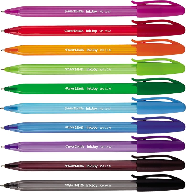 Paper mate 2077243 inkjoy 100st, canetas, ponta média 1,0 mm, cores fantasia variadas, pacote com 27
