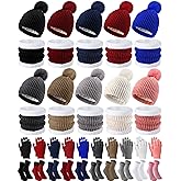 Wesiti 40 Pcs Winter Beanie Hat Scarf Gloves Socks Set for Women Men, Knit Pom Pom Beanie Hat Warm Scarves Touchscreen Gloves with Socks Bulk for Cold Weather Accessories Christmas Gifts