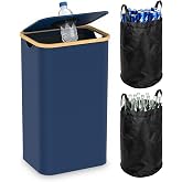 Magicheap 26 Gallon Recycling Bins for Kitchen with lid, Blue | with 2 Pack Removeable and Reusable Inner Bag, Oxford Fabric, Recycle Bin for Indoor Bottle Can Glass Plastic Sticker