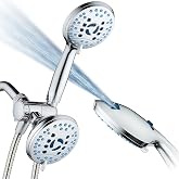AquaCare 48-mode High Pressure 3-way Shower Head Combo w/ 2-mode Power Wash | Pure Clean Jets, Dual Handheld Power Wash for Tub, Tile &amp; Pets, Long 6 ft. Stainless Steel Hose, Extra Wall Bracket / Chrome