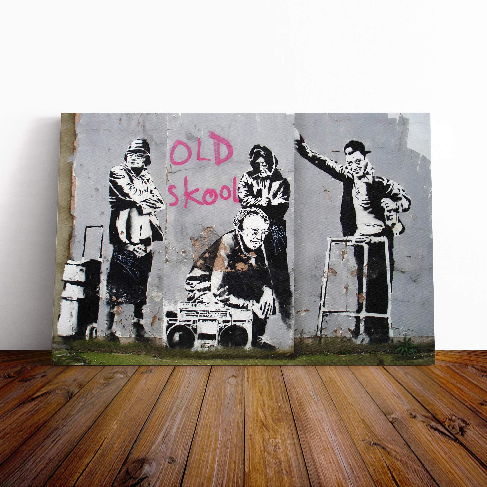 (20x14 Inch / 50x35cm) Banksy Old Skool Graffiti Wall Art Canvas Print | Gallery Wrapped 30mm Frame Wall Decor | 20x14 inches | Ready to Hang | Pop Art Picture | Living Room Bedroom Lounge Office