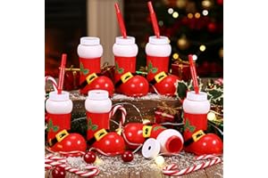 Hoolerry 12 Pack Christmas Santa Boot Cups with Lids and Straws Bulk 10 oz Santa Elf Boot Plastic Cups for Kids Novelty Party Supplies Winter Holiday Xmas Party Favors Birthday Gift