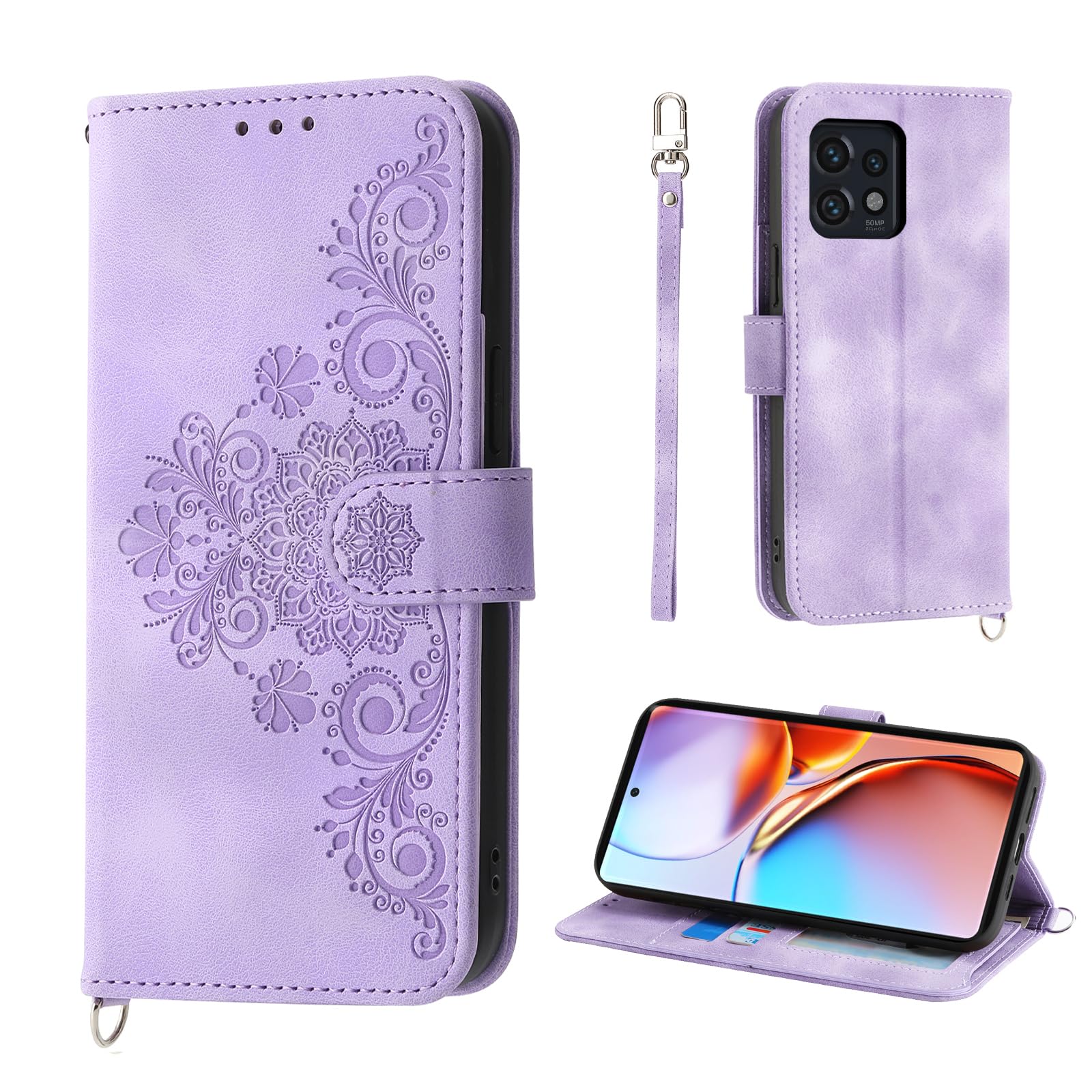 Auslbin Flower Phone Case for Motorola Edge 40 Pro 5G Case 2023 6.67", 5 Card Slots Vintage Style PU Leather Protective Case for Motorola Edge 40 Pro 5G, Purple — image 1
