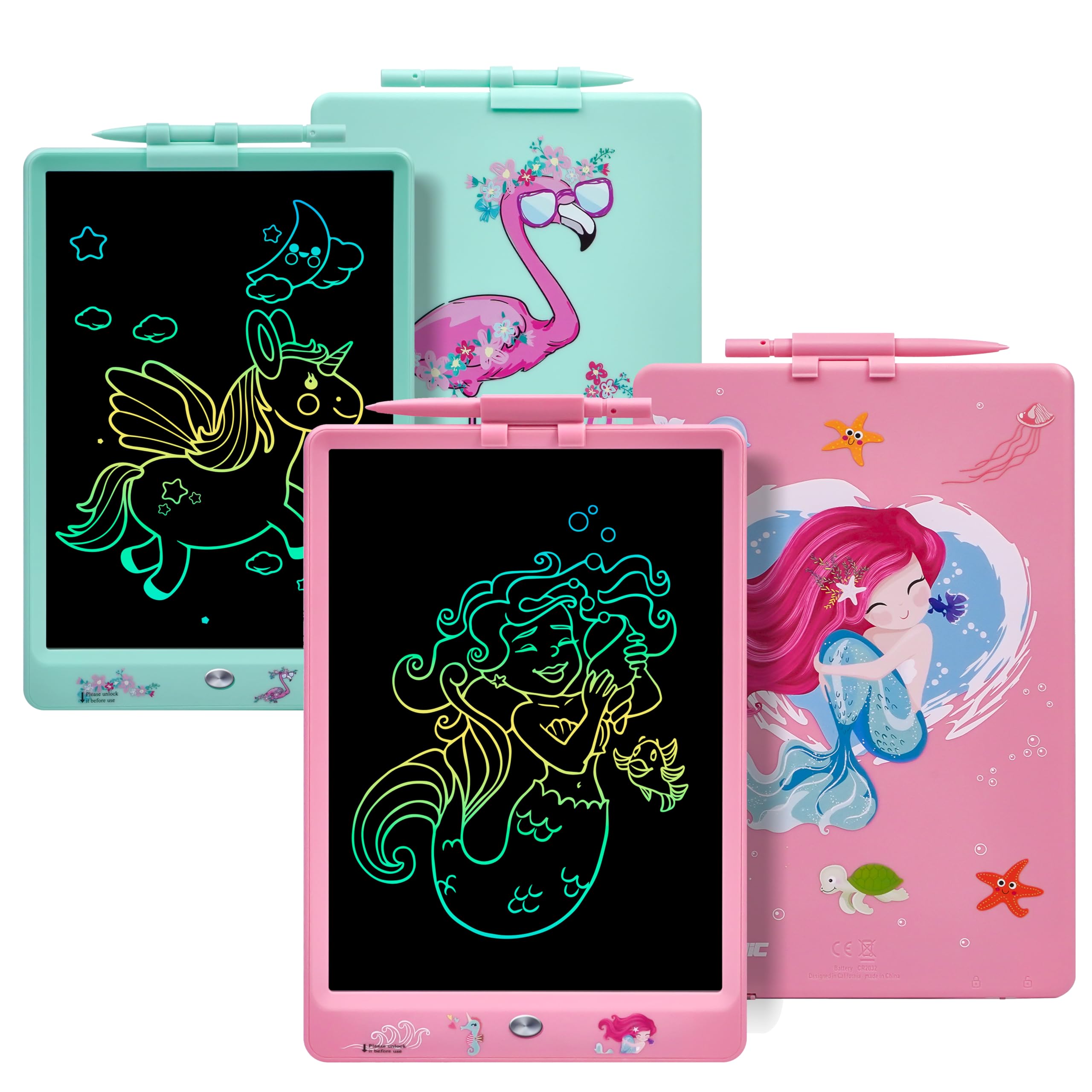 DYNASONIC (Pack of 2 DYNA-PM Flamingo + Mermaid) 10 Inch Color LCD Writing Board for Kids Magnetic Drawing Board Educational Toy Gift for Kids