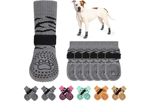 KOOLTAIL Non-Slip Dog Socks-Double Sides Grip for Hardwood Floor,3 Pairs Tiger Print Dog Boots,Traction Control Injury Prevent Licking Paw Protector Dog Shoes for Small Medium Large Old Senior Dogs