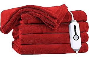 DUODUO Heated Blanket 62" x84'' Twin Size with 4 Heating Levels 10 Hours Auto-Off Electric Throw in Cozy Plush Fabric Reversible for Home Bedding Couch- Cherry Red